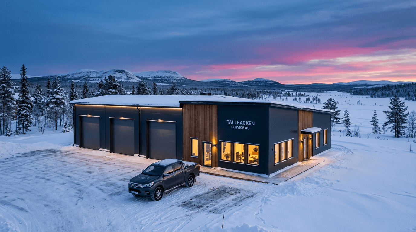 Modern kommersiell fastighet i vintermiljö